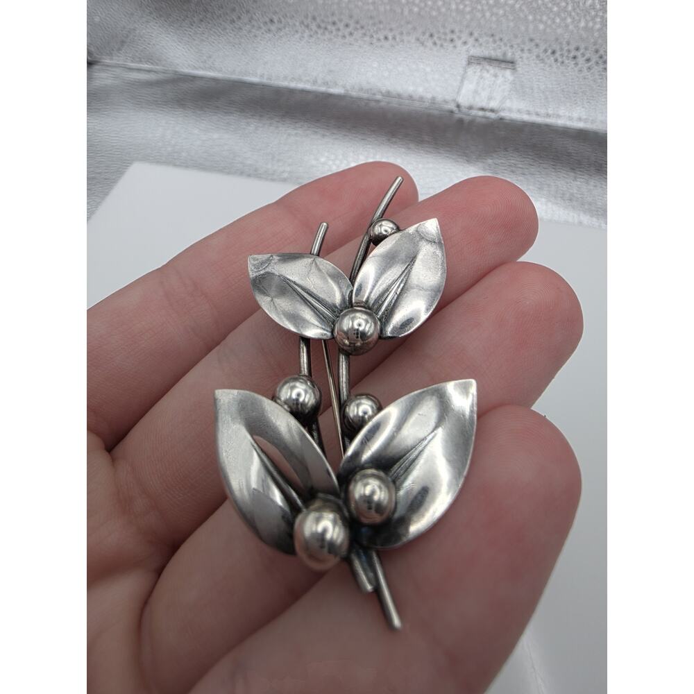 Vintage N.E. FROM Denmark Sterling Silver 925 Leaves And Berries Pin / Brooch